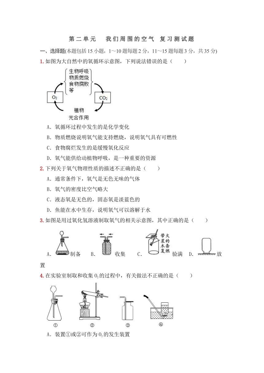 人教版九年级化学上册第二单元我们周围的空气复习测试题word版含答案