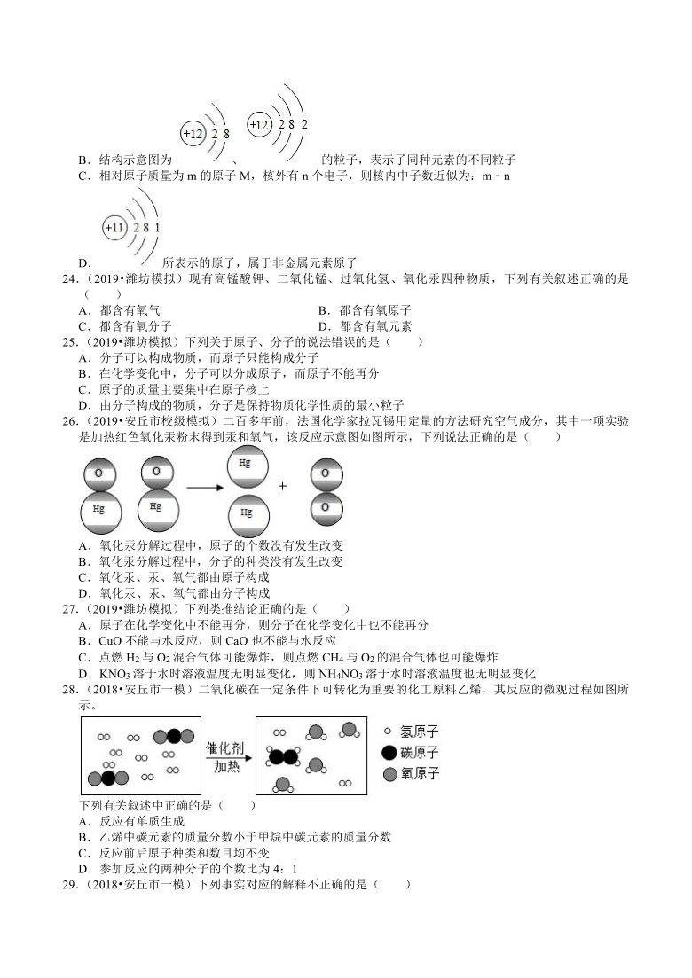 20182020年山东中考化学各地区模拟试题分类潍坊专版1分子原子元素含