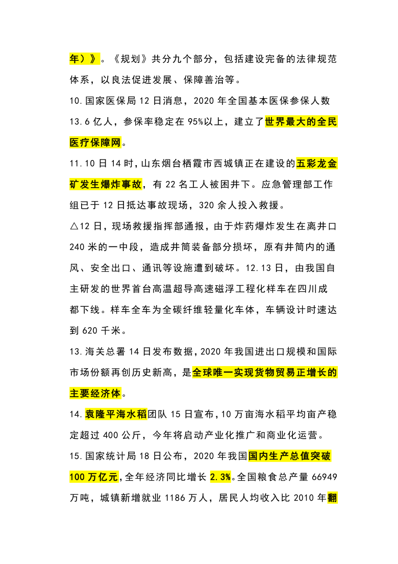 初中思想品德(道德与法治) 中考专区 中考时政 素材        2021年1,2