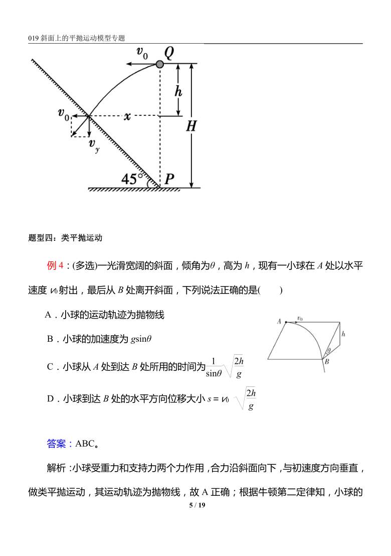 2022届高三物理一轮复习疑难突破019斜面上的平抛运动模型及类平抛