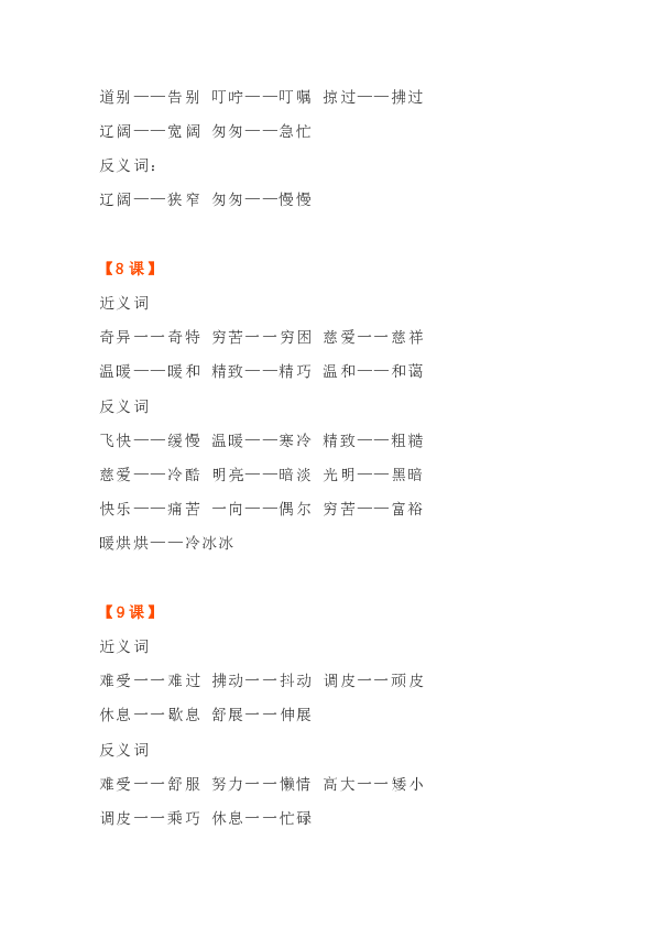 轰响——轰鸣湿润——潮湿碰触——碰撞急急忙忙——匆匆忙忙反义词