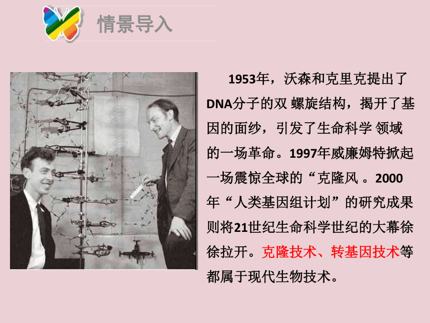 第二十五章第二节现代生物技术的应用情景导入1953年,沃森和克里克