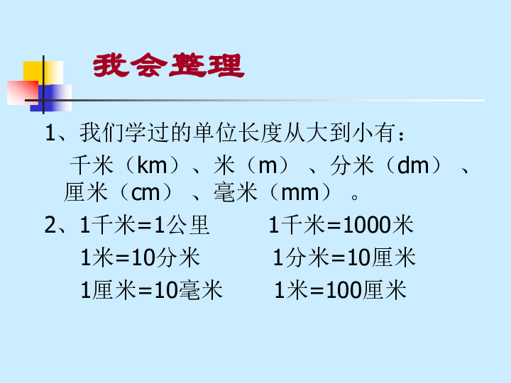 22毫米分米千米的认识复习整理课件共11张ppt