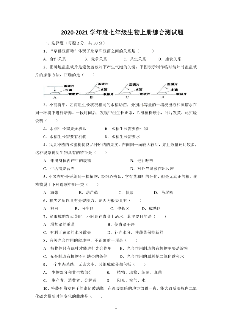 20202021学年度七年级生物上册综合测试题word版含答案