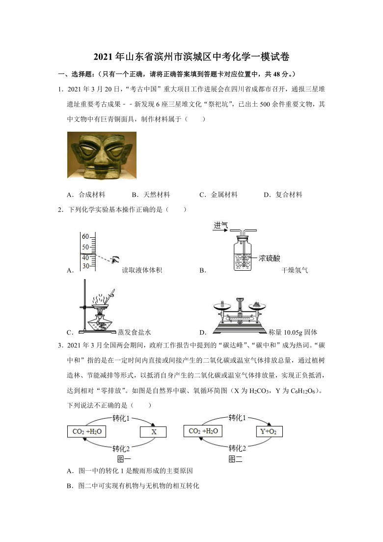 2021年山东省滨州市滨城区中考化学一模试卷解析版