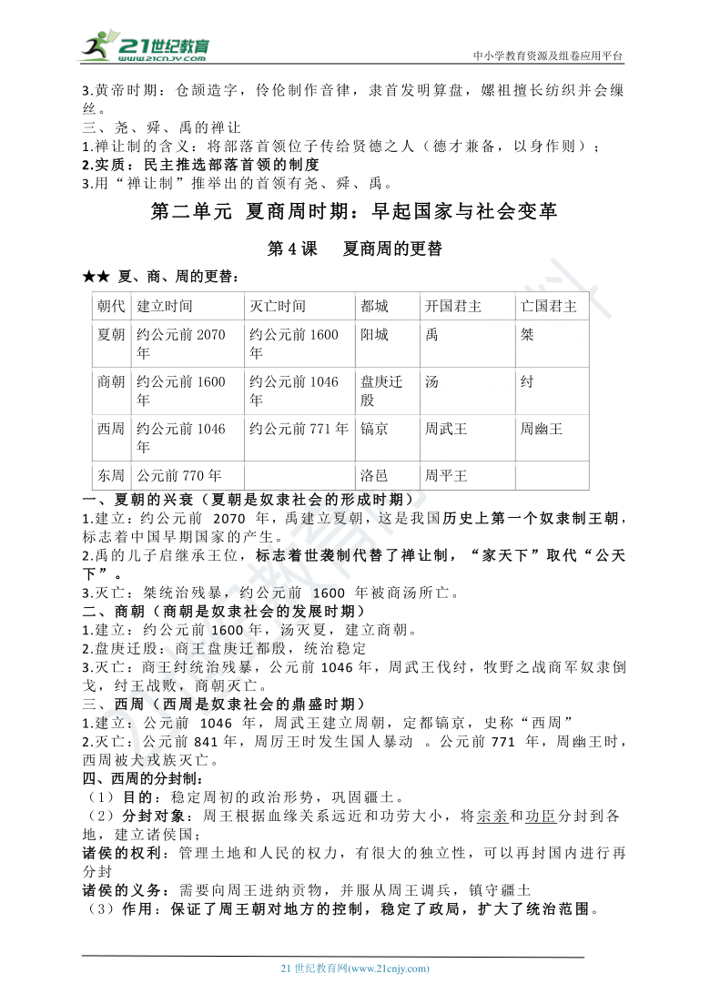 统编版七年级历史上册必背提纲