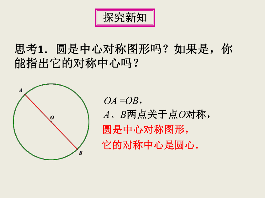 思考1.圆是中心对称图形吗?如果是,你能指出它的对称中心吗?圆是