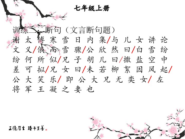 中考课外文言文专题复习语文7上一咏雪课件共19张ppt