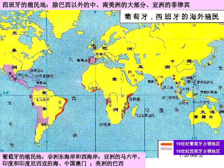 列强建立世界市场的主要途径16世纪葡萄牙占领地区16世纪西班牙占领地