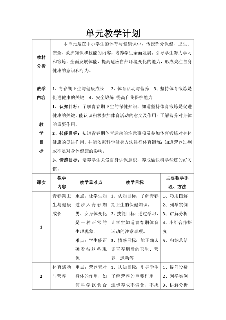 人教版体育与健康五年级-体育活动与营养教学教案