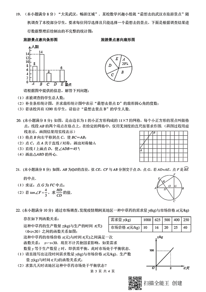 湖北省武汉市2021年中考数学模拟预测试卷pdf版含答案