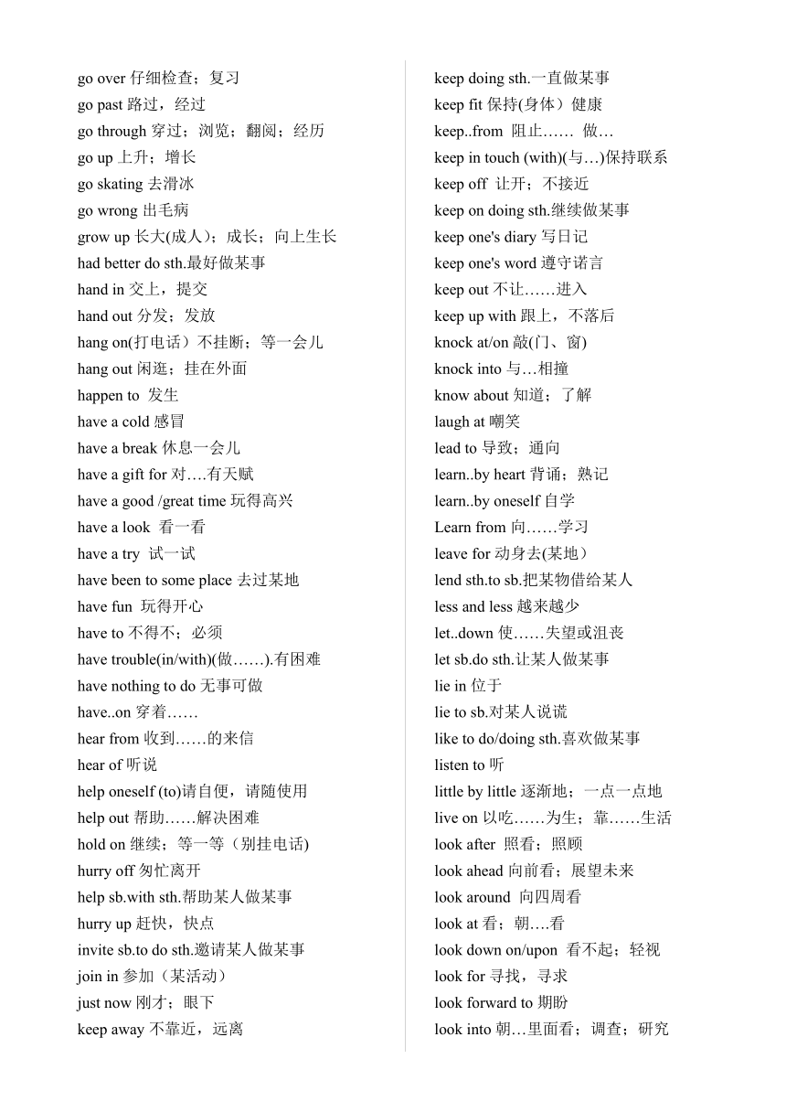 2022年中考英语高频动词词组word版