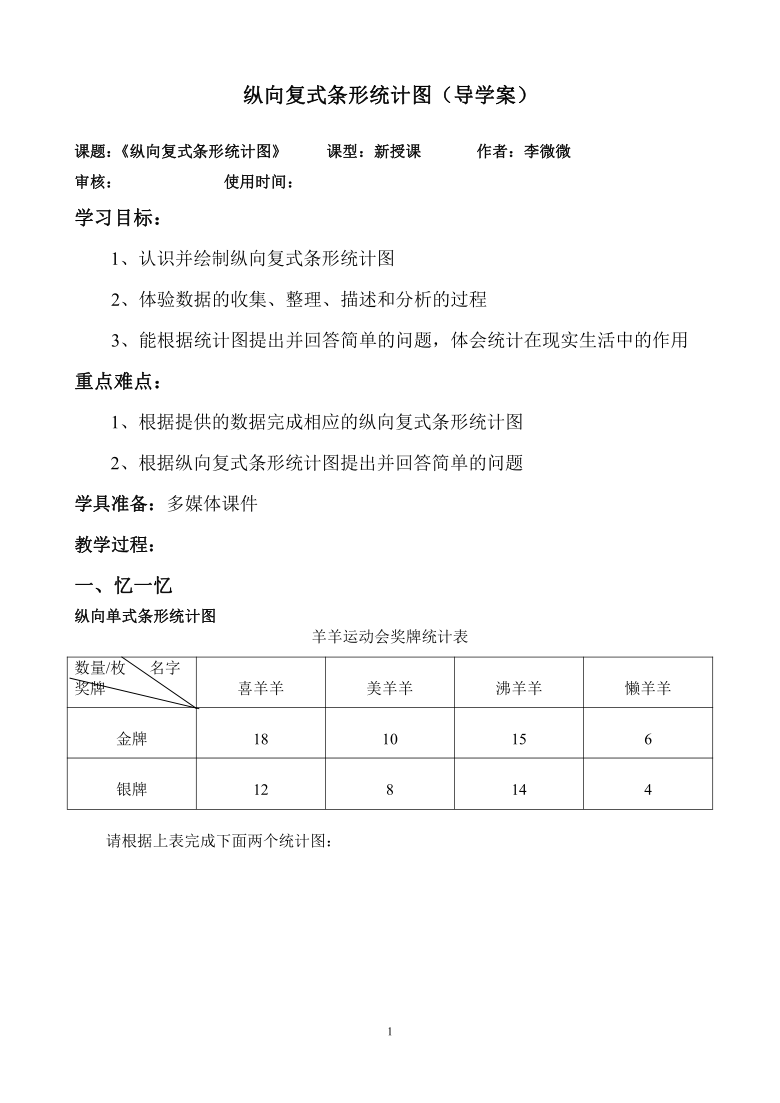 人教版四年级数学下册82复式条形统计图导学案