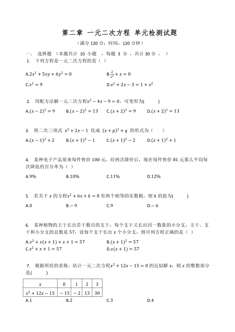 数学上册 第二章 一元二次方程 单元检测试题(word版 含答案-21世纪