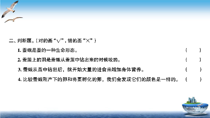 2020新教科版三年级下册科学第5课时茧中钻出了蚕蛾练习题课件(8张ppt