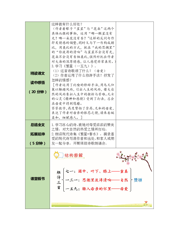 9短诗三首表格式教案含反思