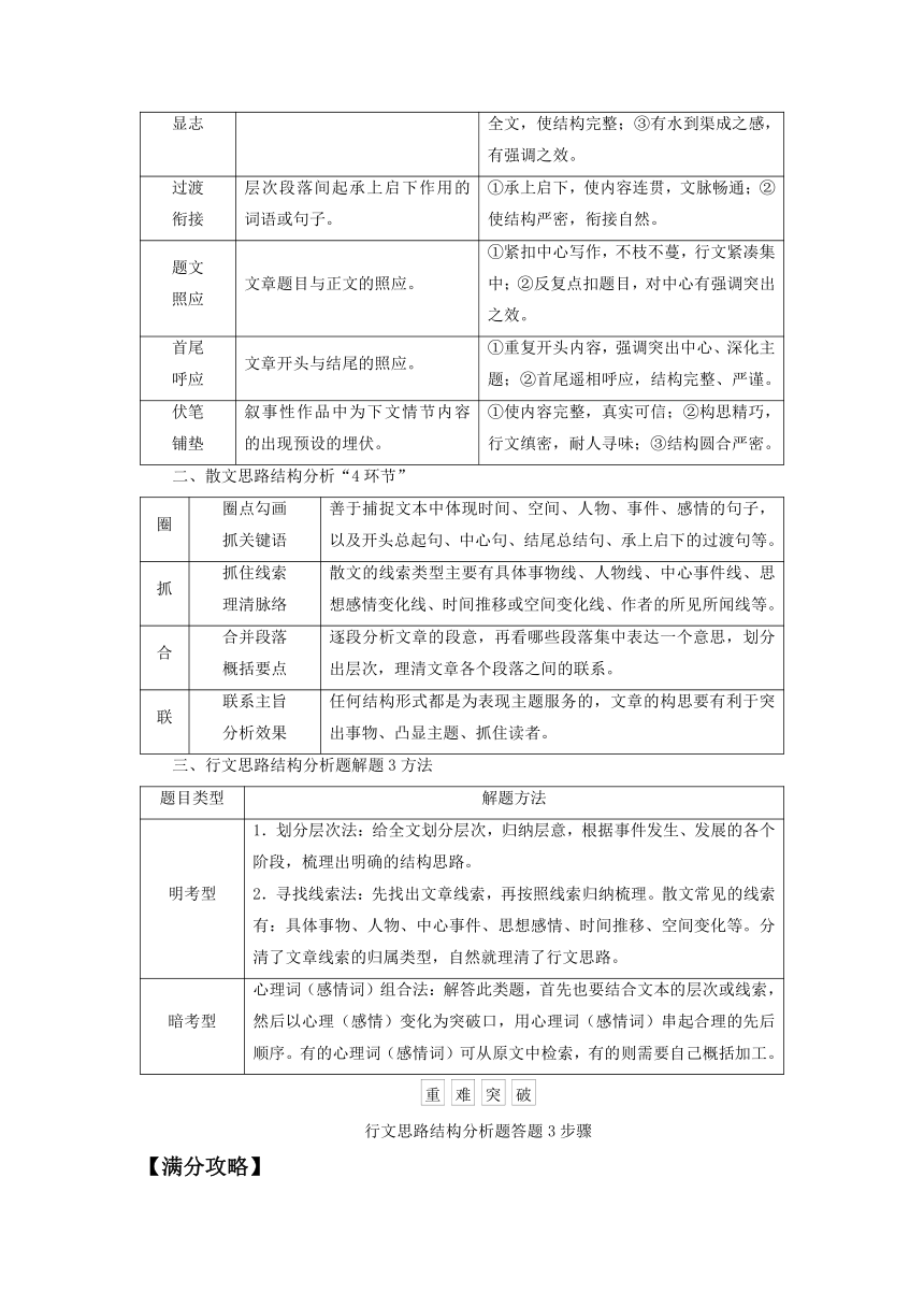 2022届高中语文二轮复习第十讲把握散文结构精品教案新高考