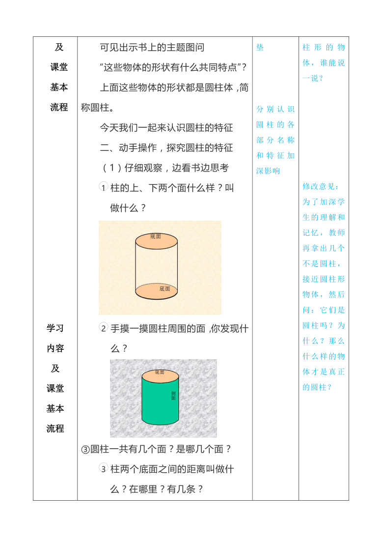 在解释圆柱高的概念时过渡比较牵强,教师应该出示高矮不同的圆柱体让