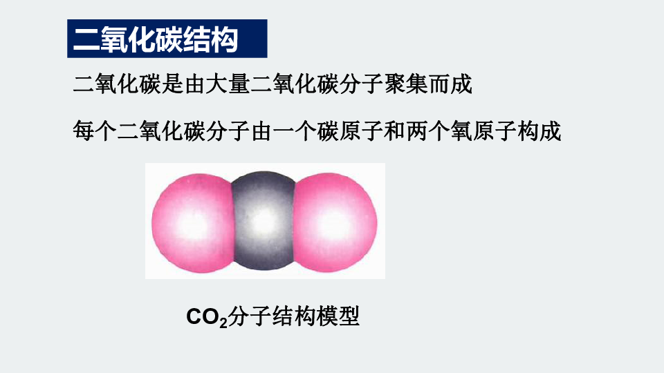 二氧化碳结构二氧化碳是由大量二氧化碳分子聚集而成每个二氧化碳分子