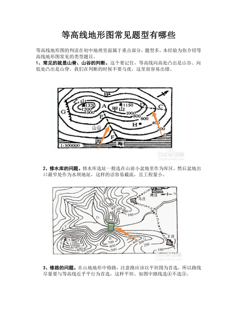 湘教版七上第二章第三节世界的地形知识点讲解等高线地形图常见题型