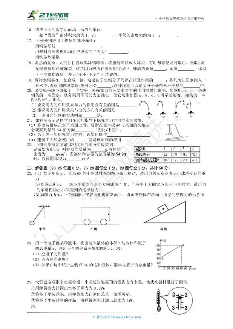 人教版初中物理20202021第二学期第一次月考八年级物理试卷含答案