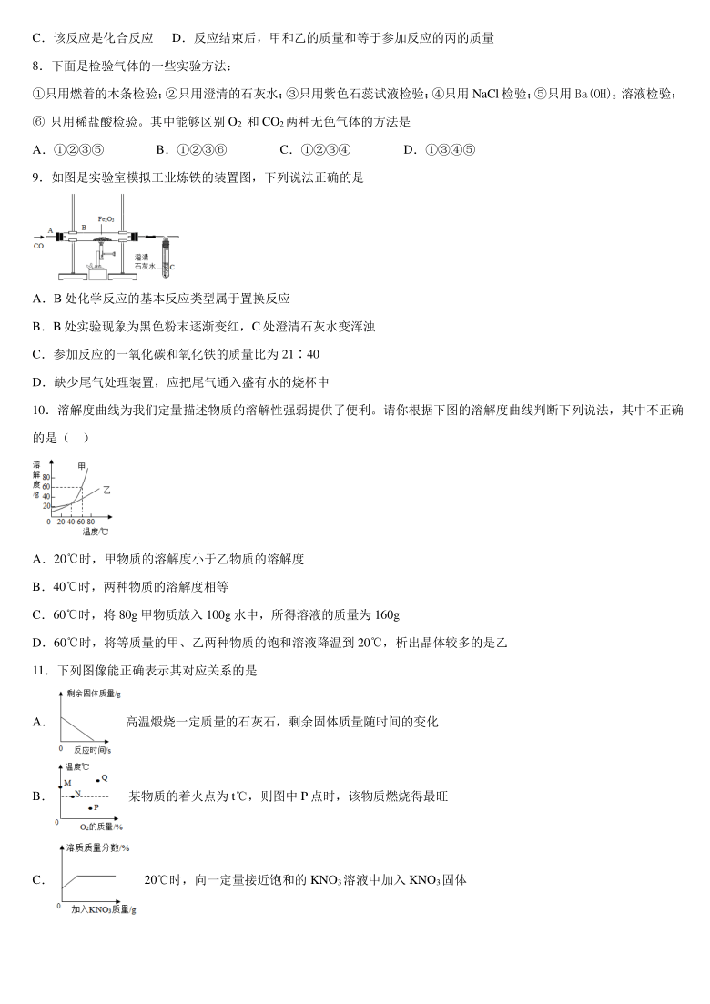 2021年河南省信阳市淮滨县第一中学中考化学周考试卷word版有答案