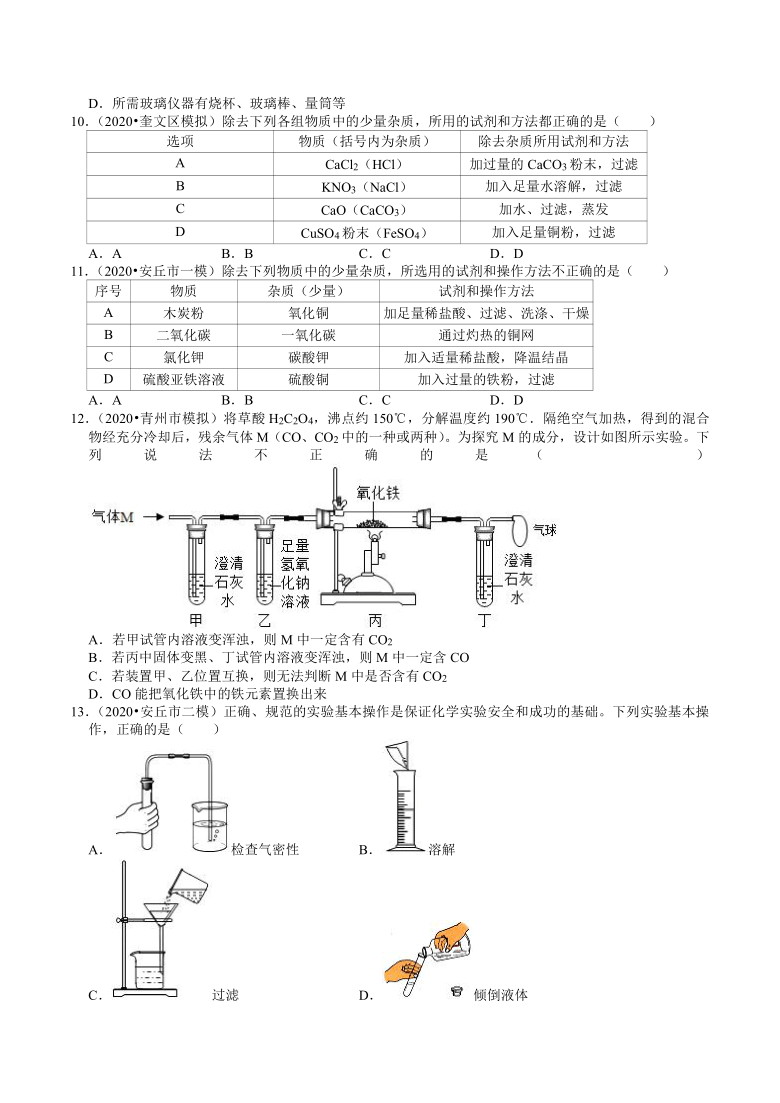 2018-2020年山东中考化学各地区模拟试题分类(潍坊专版(9—化学