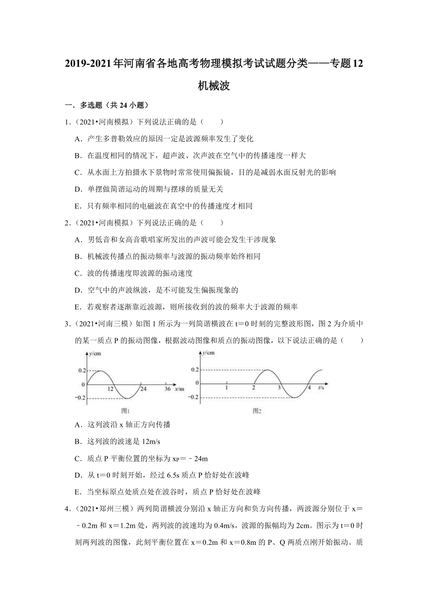 20192021年河南省各地高考物理模拟考试试题分类专题12机械波word版含