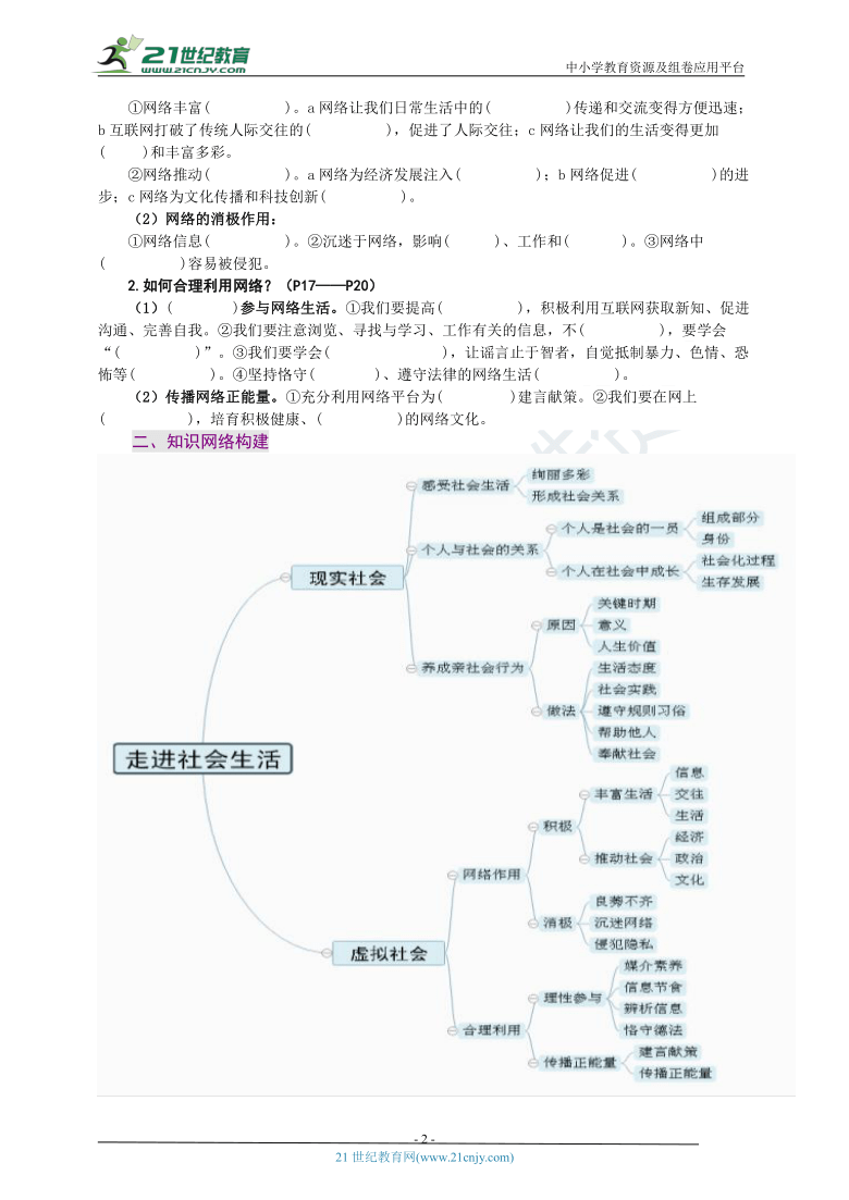 【备考2021】八上第一单元《走进社会生活》复习试卷(考点排查 思维导