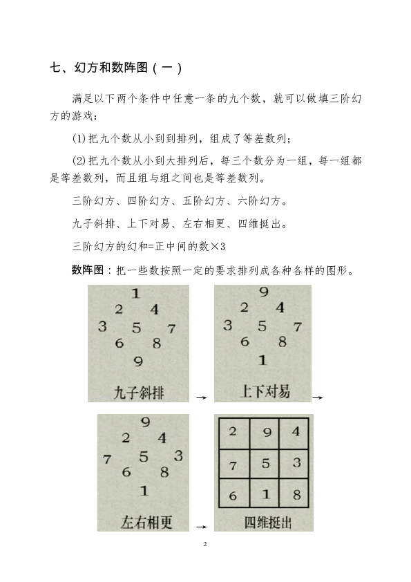 小学三年级奥数--7幻方和数阵图(一)