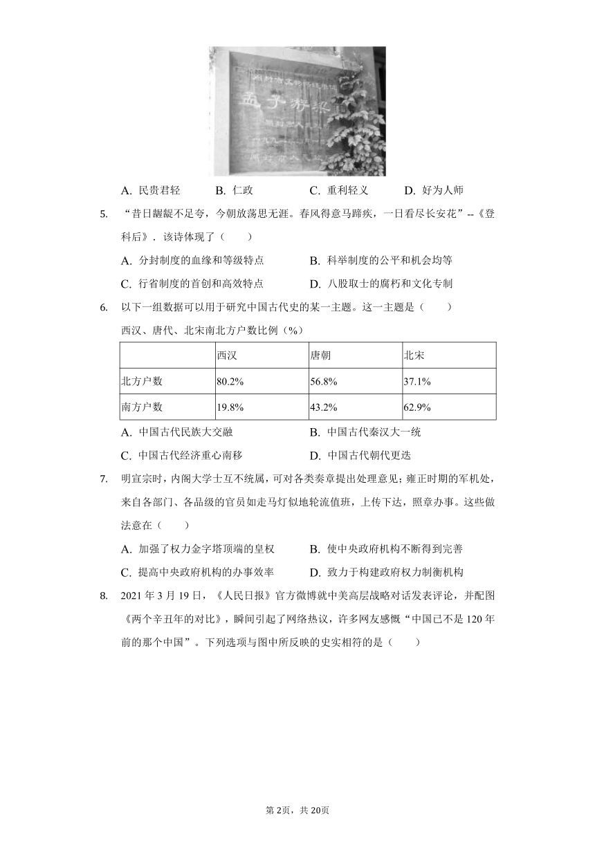 2021年河南省南阳市卧龙区中考历史二模试卷含解析