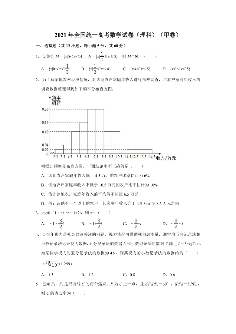 2021年全国甲卷高考数学理科真题试卷word解析版