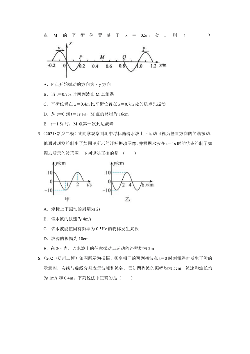20192021年河南省各地高考物理模拟考试试题分类专题12机械波word版含
