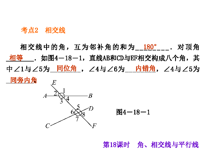 第18课时  角,相交线与平行线第18课时  角,相交线与平行线┃中考考点