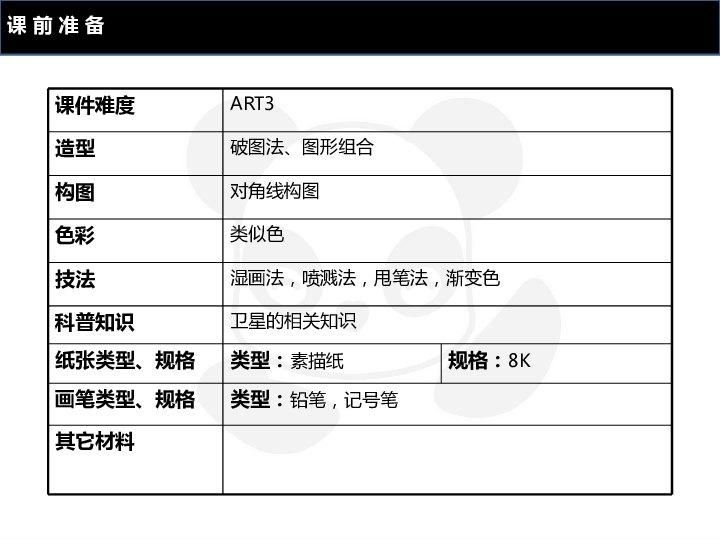 课种:art3课时:1课时 课 前 准 备课件难度 art3 造型 破图法