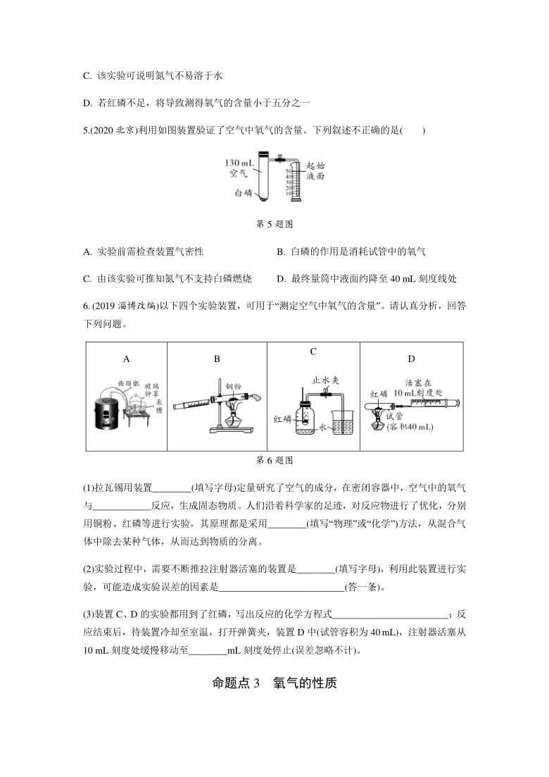 2021年备战陕西中考化学六年陕西真题一年全国真题选专题1空气氧气含