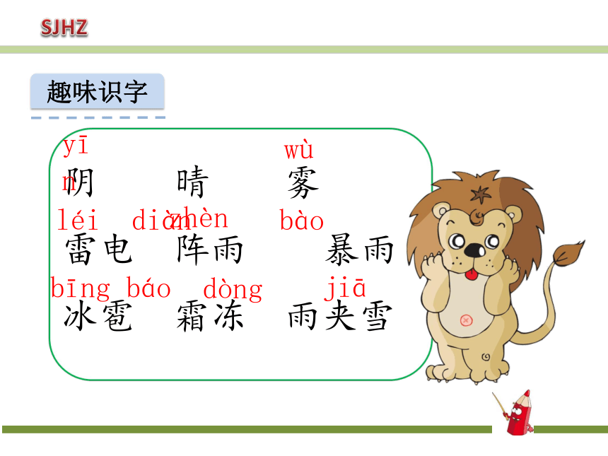 趣味识字阴晴雾雷电阵雨暴雨冰雹霜冻雨夹雪yīnwùléidiànzhèn