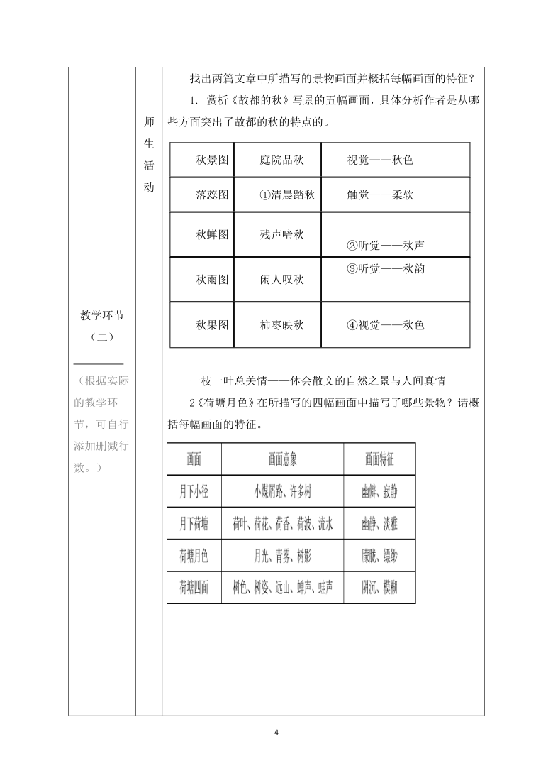 14故都的秋荷塘月色群文阅读教学设计部编版必修上册