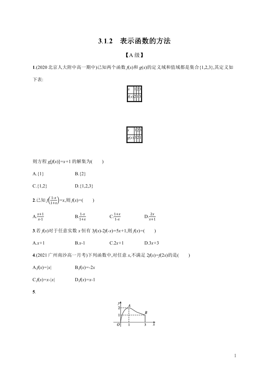 数学湘教版2019必修第一册312表示函数的方法课时练习word含答案解析