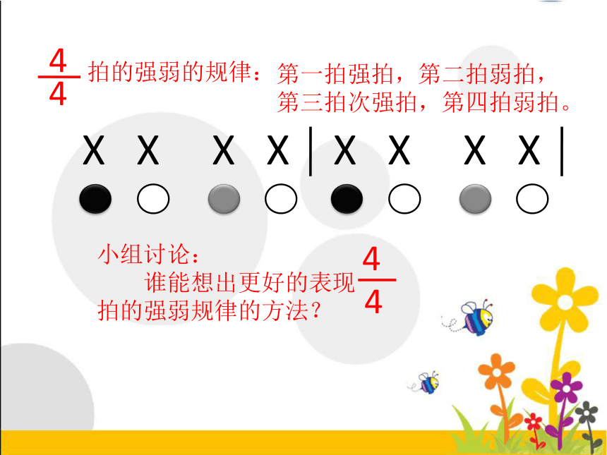 44拍的强弱的规律:x x x xx x x x第一拍强拍,第二拍