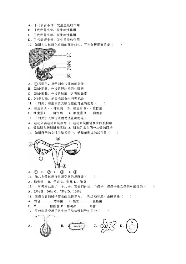 2016年广东省揭阳市揭东区埔田中学中考生物综合训练试卷(解析版)