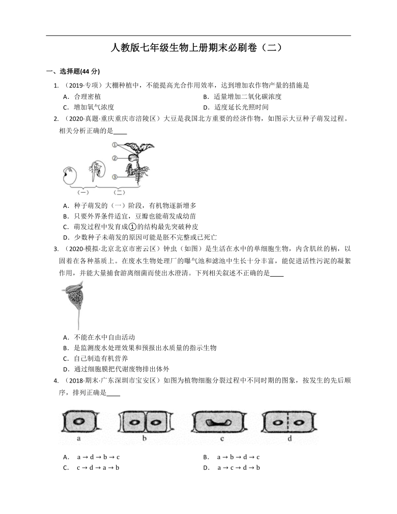 2020-2021学年人教版七年级生物上册期末必刷卷(二(word版含答案解析