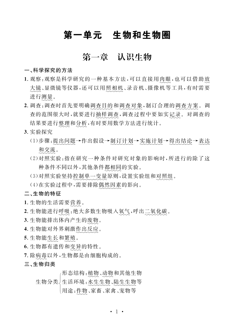 人教版生物七年级上册背诵资料pdf版