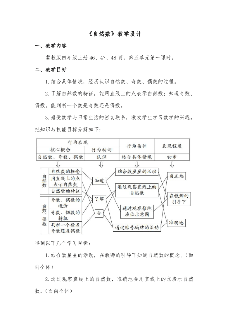 教学设计一,教学内容 冀教版四年级上册46,47,48页,第五单元第一课时