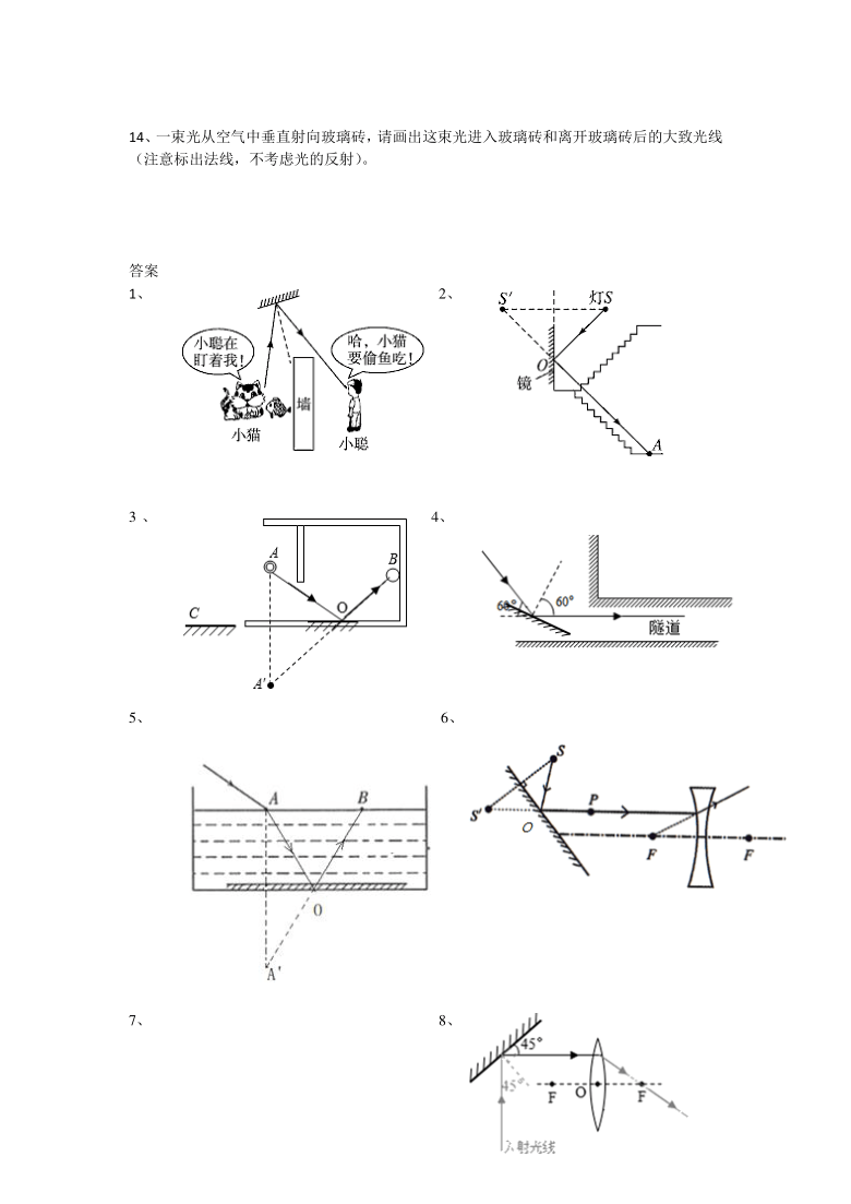 人教版初中物理2021年中考作图题复习—光学作图(含答案word版)