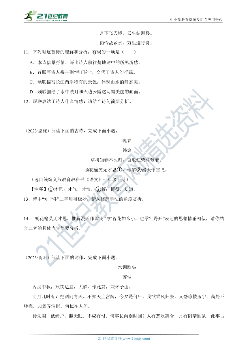 2019-2023中考语文五年真题分类汇编（全国版）16 课内诗歌鉴赏(含解析)