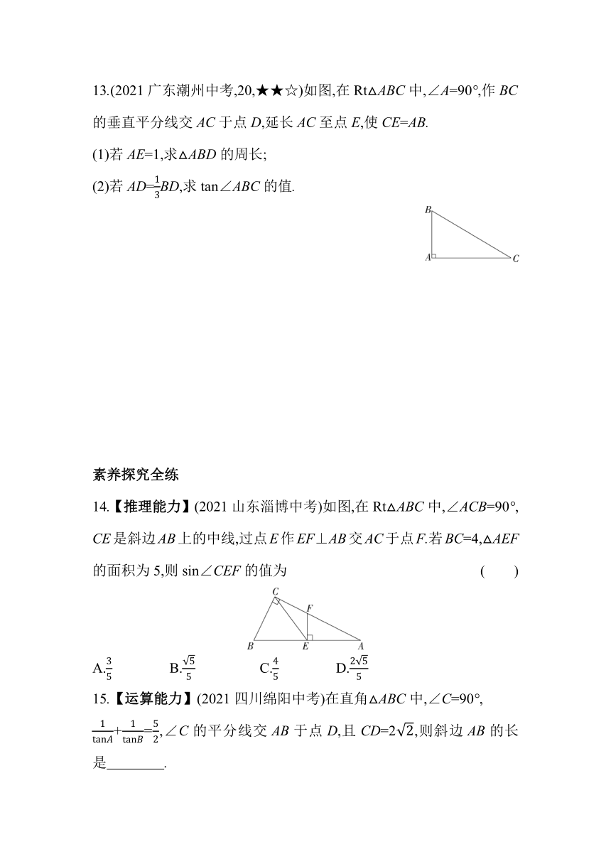 湘教版数学九年级上册4.3　解直角三角形  素养提升练（含解析）