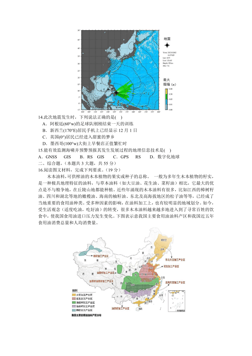 湖北省重点高中智学联盟2023-2024学年高二上学期12月份联考地理试题（含答案）