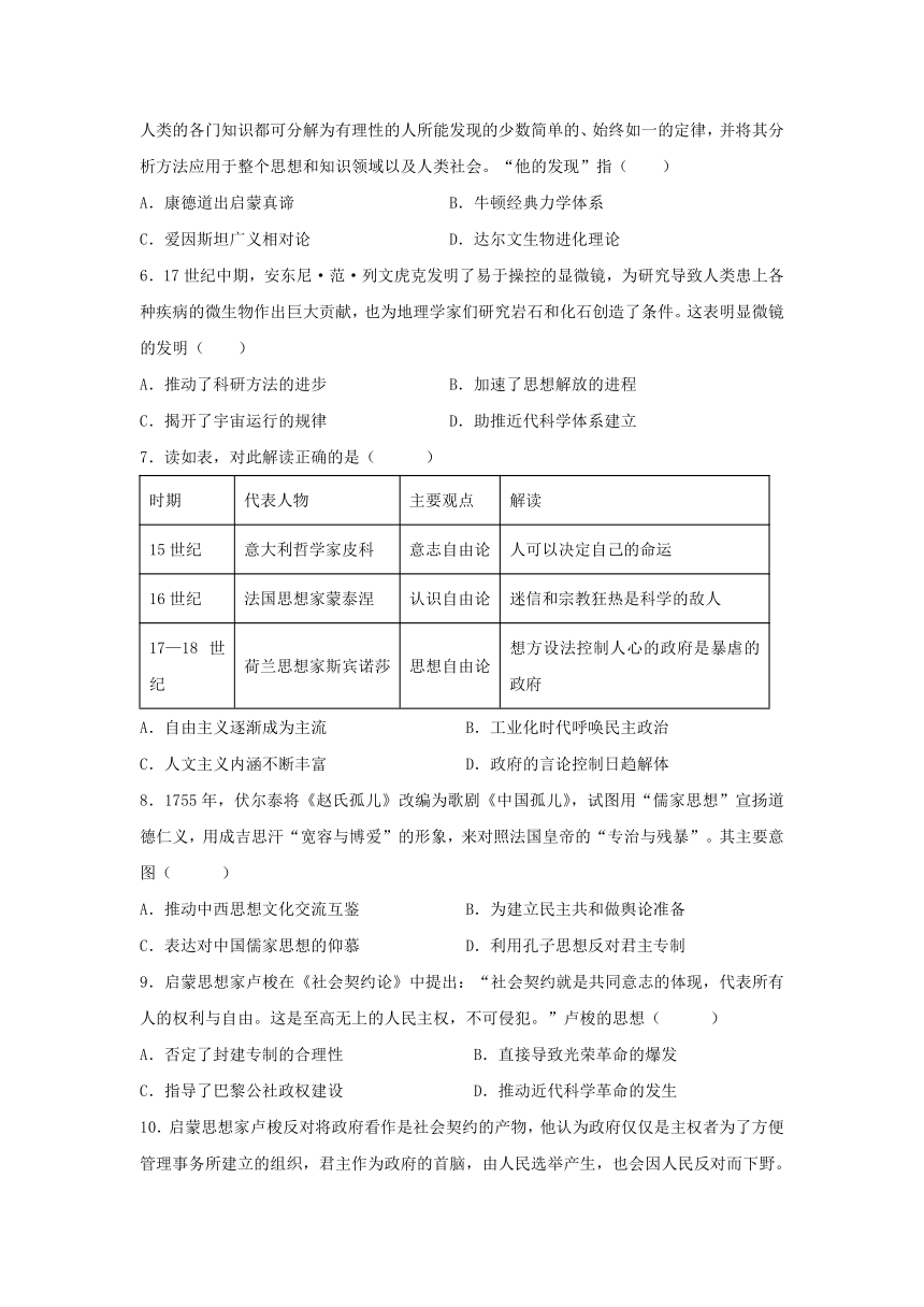 欧美资产阶级革命时代时期阶段特征和训练题---2024届高三统编版历史一轮复习（含答案）