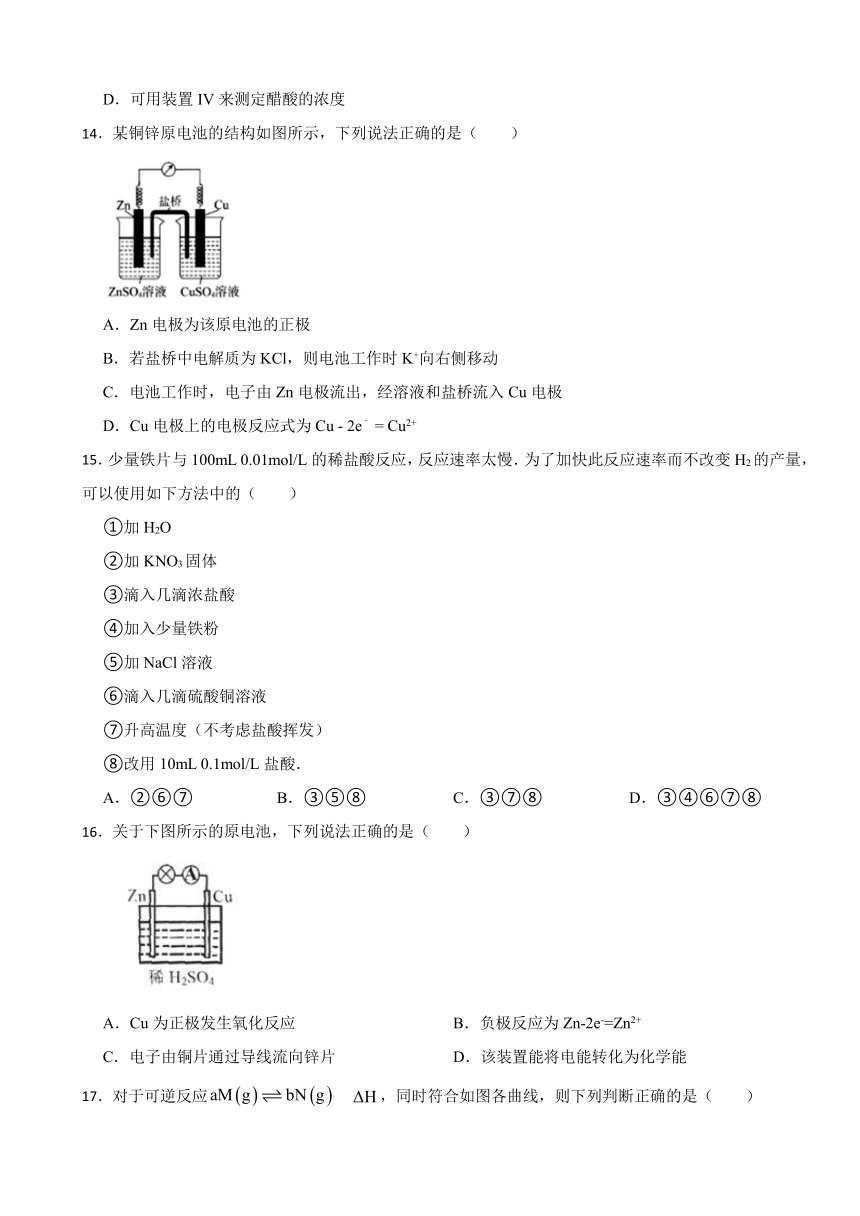 第六章 化学反应与能量 同步测试（含解析） 2023-2024学年高一下学期化学人教版（2019）必修第二册